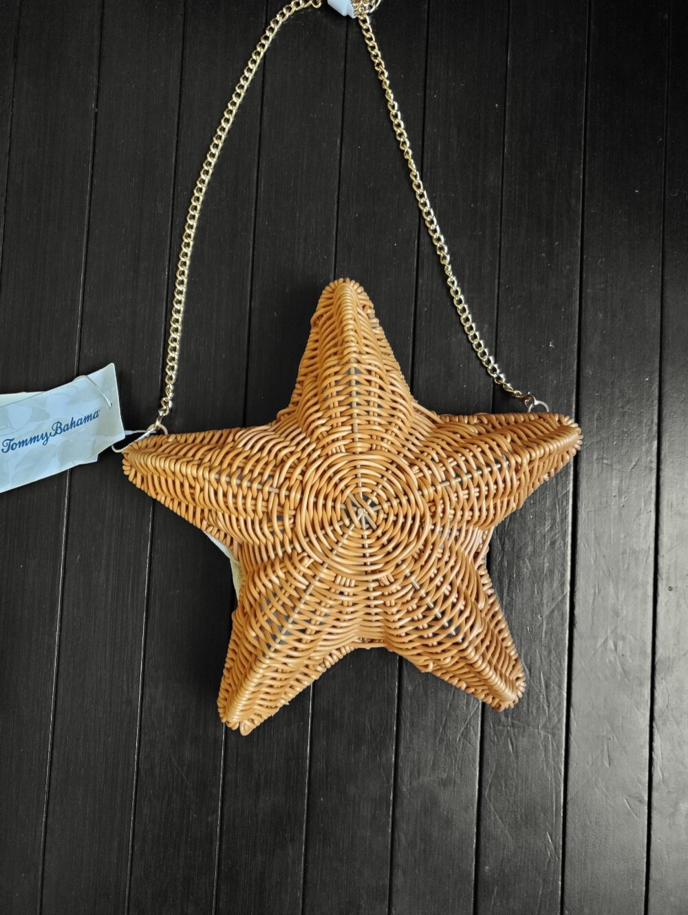 Tommy Bahama Starfish Crossbody Bag Gold Chain Natural Woven Brown - Picture 5 of 10